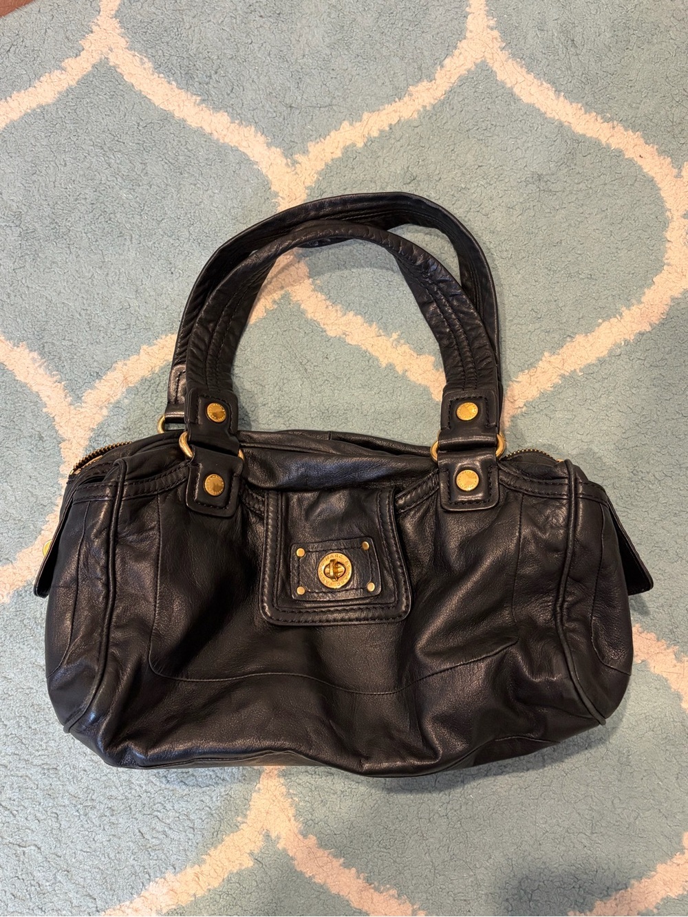 Marc by Marc Jacobs Black Leather Shoulder Bag with Gold Hardware Accents